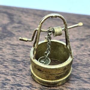 Vintage Brass Miniature Wishing Well with Pale Dollhouse Accessory 1.5" H